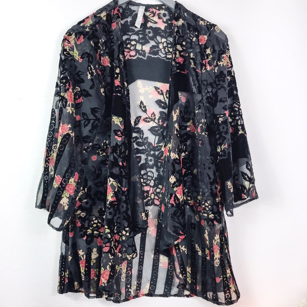 Anthropologie black velvet floral sheer open top
